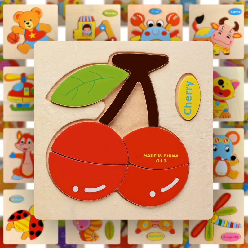 Baby Wooden Puzzle Toys For Toddlers Developing Jigsaw Early Educational Kids Toys For Children Game Cartoon Animal Gift 3 Years