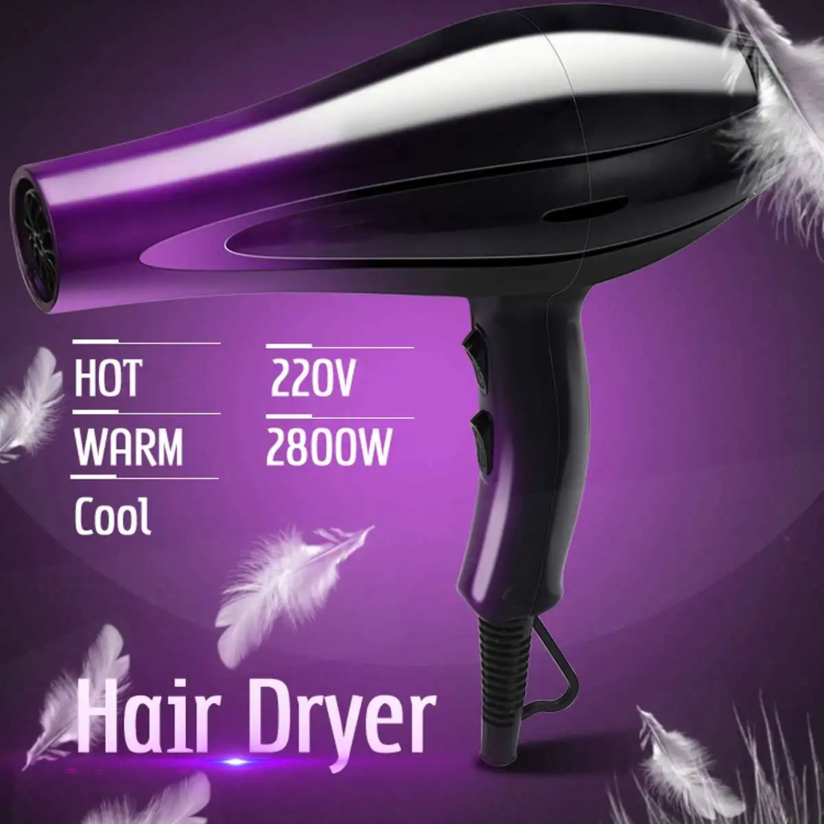 

2800W 220V Electric Hair Dryer Hairdressing Salon 3 Temperature Wind Gear Adjustment for Traveller Home Adjustable Blower