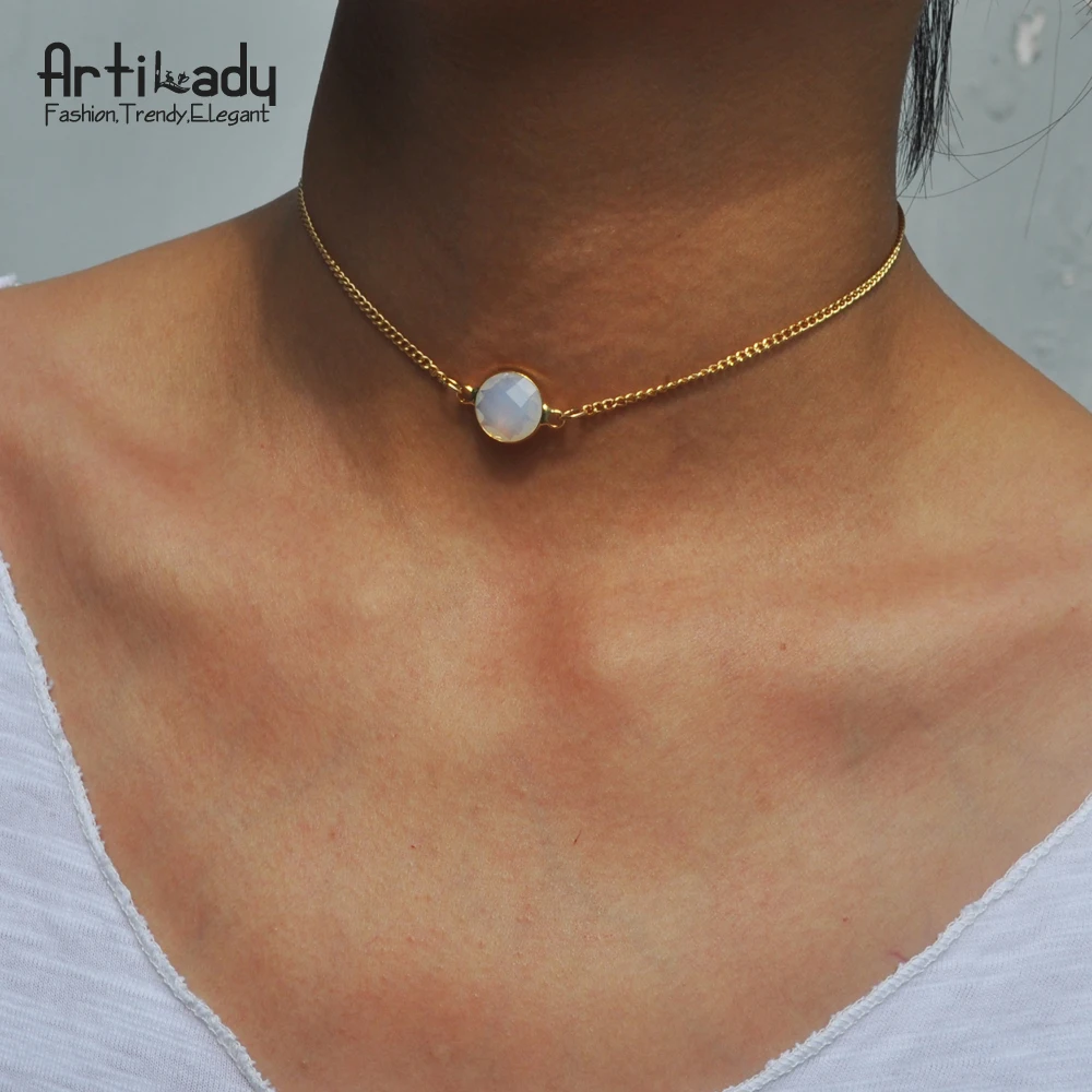 

Artilady simple opal stone choker necklace gold color pendant necklace for women jewelry party gift dropshipping