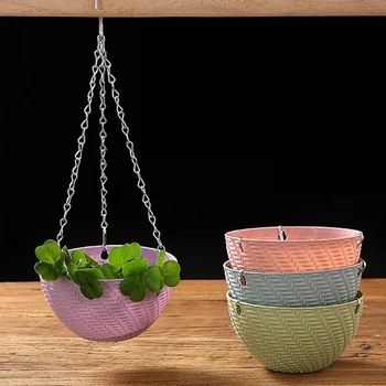 

Hanging Basket Rattan Woven Plastic Flowerpot with Chain Houseplant Planter