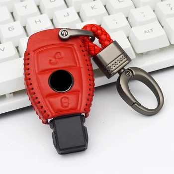 

Leather Car Key Cover Case with Braid Woven Keychain For Mercedes Benz W203 W210 W202 W204 W212 W176 AMG C S E Class GLC 260