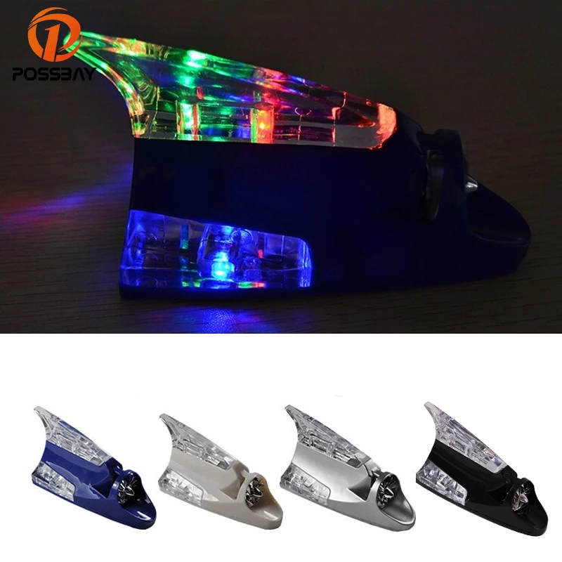 

POSSBAY Universal Cool Car Roof Decorative Aerial Shark Fin Antenna Wind Power Colorful Lights Auto Stickers Decals