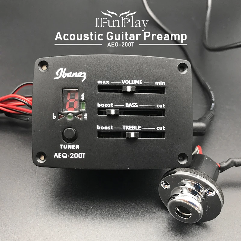

3 Band EQ Equalizer Preamp Pickup Piezo Amplifier AEQ-200T Black for Wood Guitar Accessory