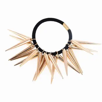 

5Pcs/lot Punk hair bands Gold Silver Color Woman Elastic spike rivet Hair Band Rope Ties Metal Ponytail Holder Hair Accessories