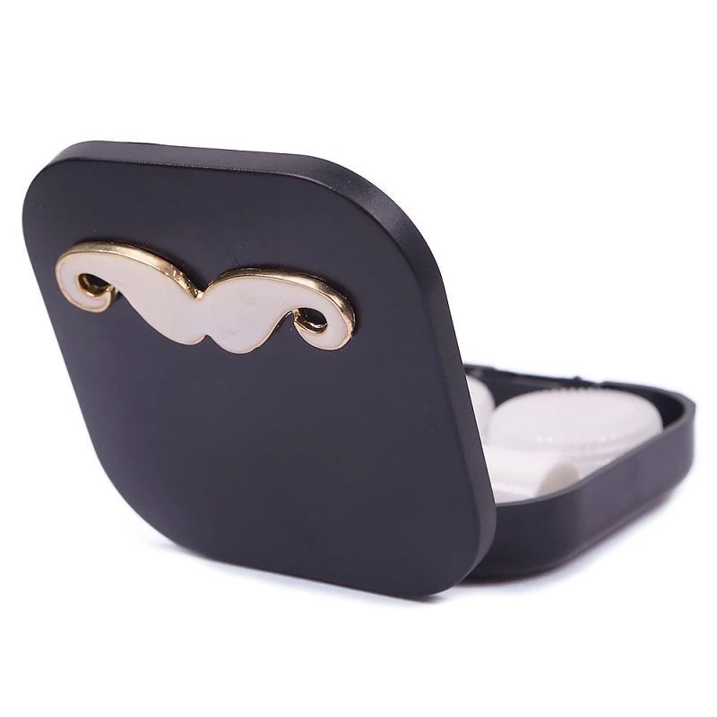 Mini Travel Cute Cartoon Beard Shape Contact Lens Case Box Container Holder door contact lenses White