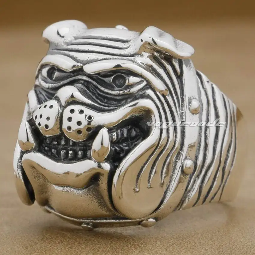

Huge & Heavy Solid 925 Sterling Silver Cute Bulldog Mens Biker Ring 8E011 US Size 7.5 to 13