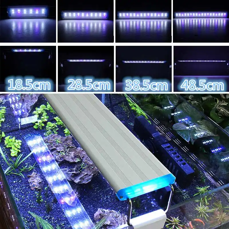 Светодиодный светильник для аквариума 19-60 см панель с кронштейнами 5730SMD Blub синий+ белый светильник регулируемый корпус из алюминиевого сплава AC220V