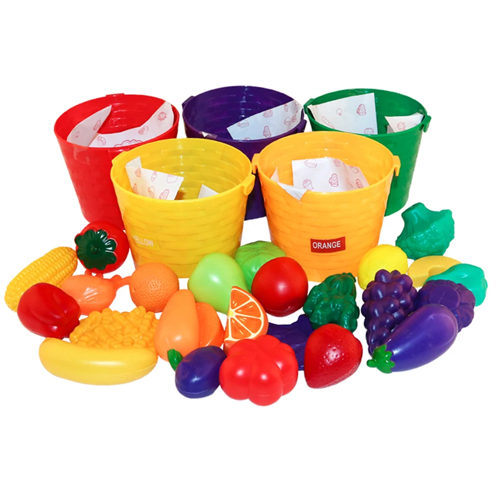 Моделирование 25 шт. красочные фрукты овощи 5 корзин детей дошкольного супермаркета ролевые игры игрушки развивающие