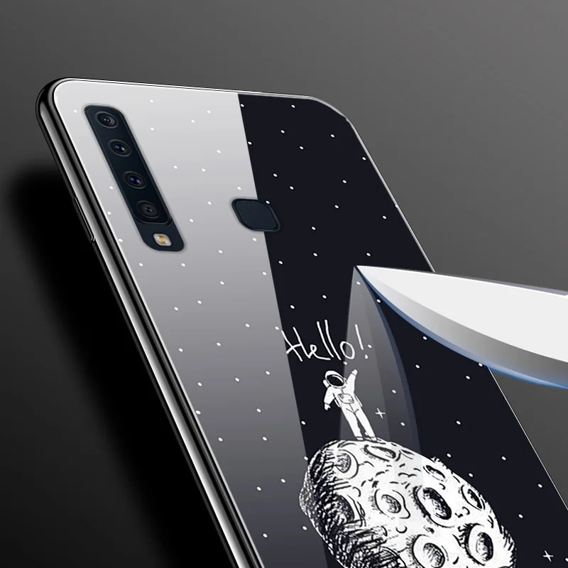 Phone Case For Samsung Galaxy A9 Case Tempered Glass Planet Space Cover Glass Back Case for Samsung A9 A920F A920 A9S Coque Shell