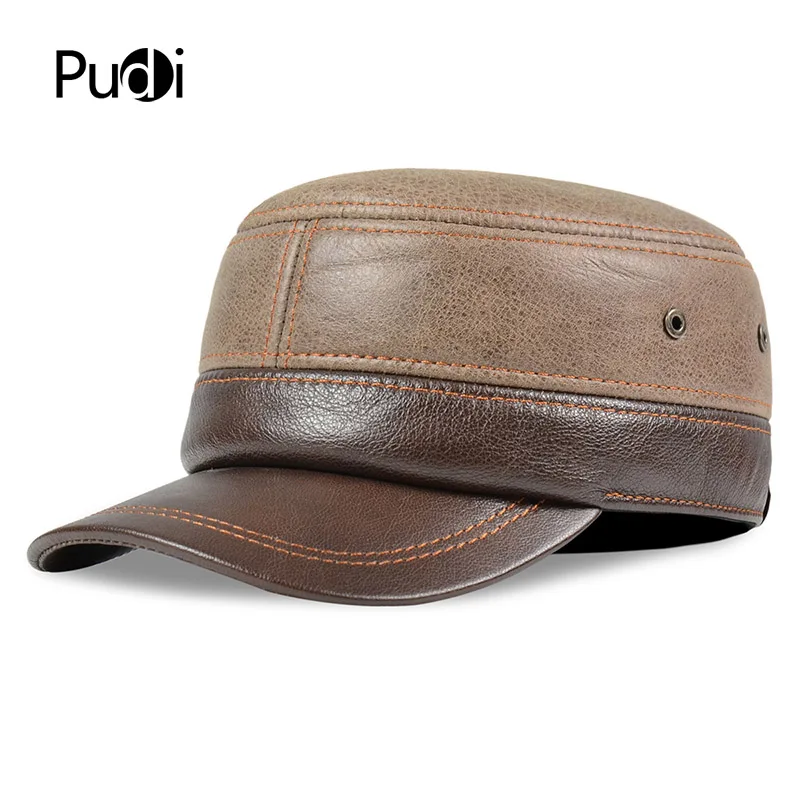 

HL185 Genuine leather baseball cap hat old men's winter brand new real leather army hats caps with ear flap one size