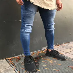 Мужские мотоциклетные брюки хлопковые брендовые джинсы облегающие маленькие рваные ноги высокие уличные мужские трендовые