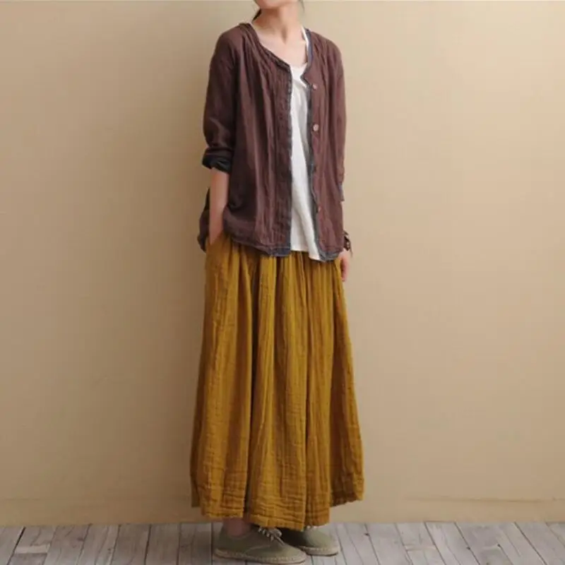 Женская длинная юбка макси из хлопка и льна с поясом на резинке|elastic waist|plus skirtskirt