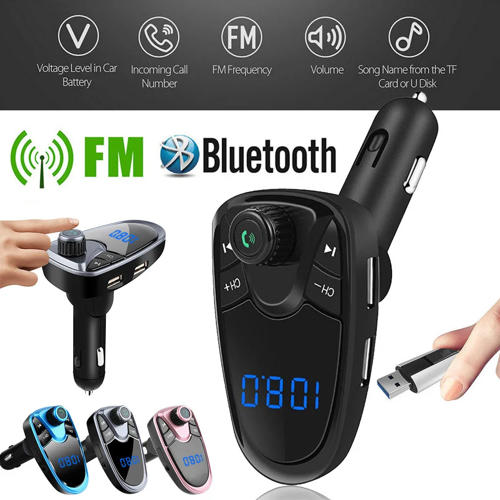 Автомобильный Bluetooth FM передатчик Беспроводной хэндс-фри набор MP3 музыкальный плеер карты 5V 2.1A USB Зарядное устройство FM модулятор