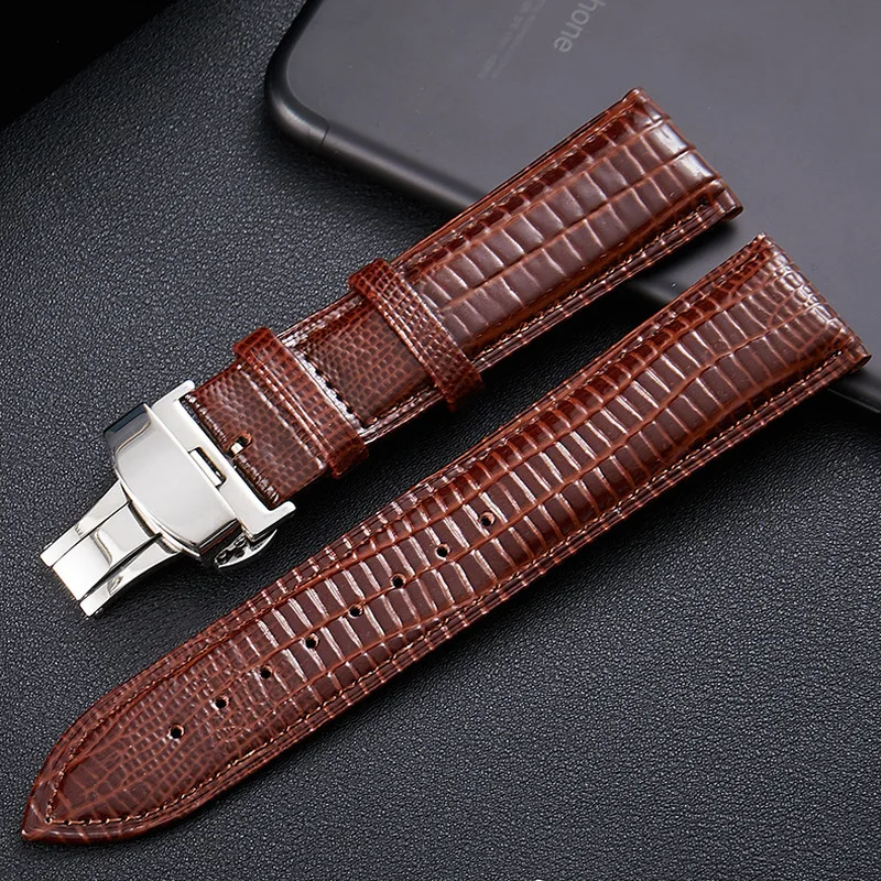 

Crocodile Mark Butterfly Buckle Leather Watchband Lizard Pattern Leather Watch Strap Universal Watch Band with Butterfly Buckle