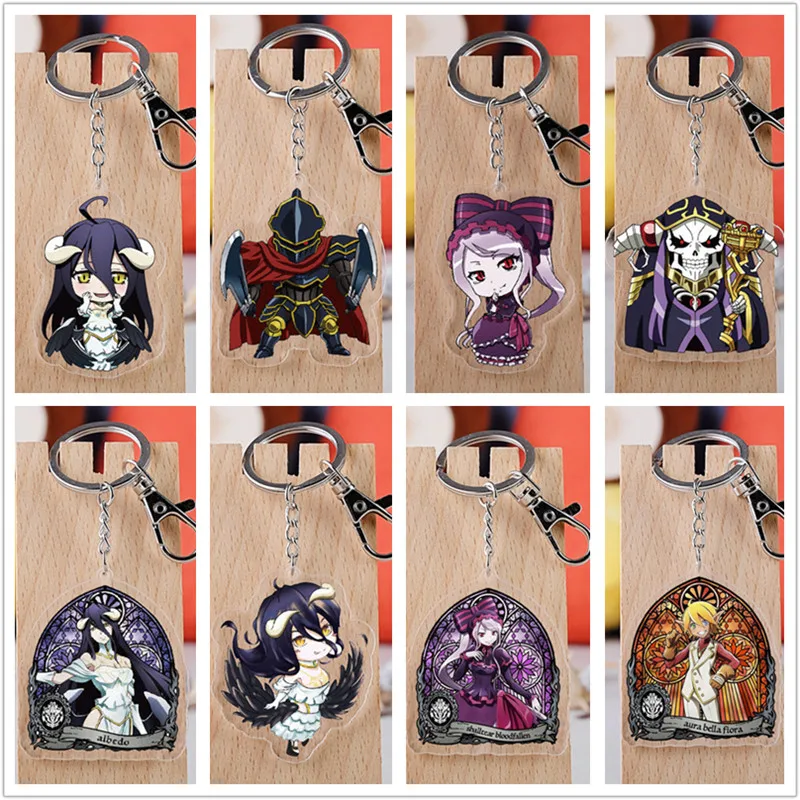 

10 pcs/lot Anime Overlord Acrylic Keychain Toy Figure Ainz Ooal Gown albedo Bag Pendant Double sided Key Ring Gifts