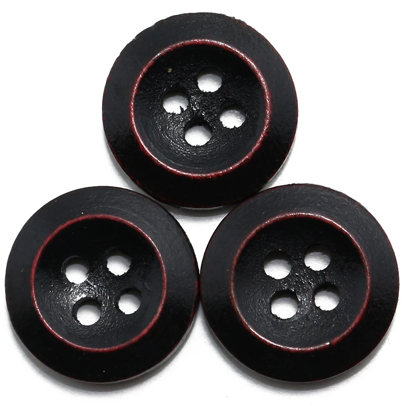 

ZIEENE 100PCs 15mm Black Grind Red Edge Wooden Buttons 4 Holes Sewing Scrapbooking For Women Clothes Handmade Wood Button