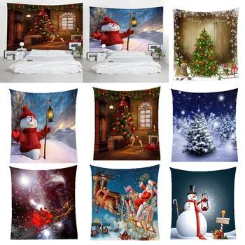 

Christmas Tapestry Santa Claus Reindeer Flakes Print Wall Hanging Decor Tapestries Backdrop 71inch