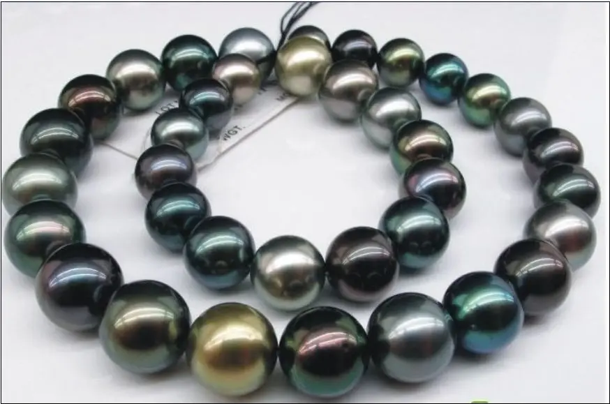 

Huge 18"12-13mm Natural Tahitian genuine black peacock multico pearl necklace