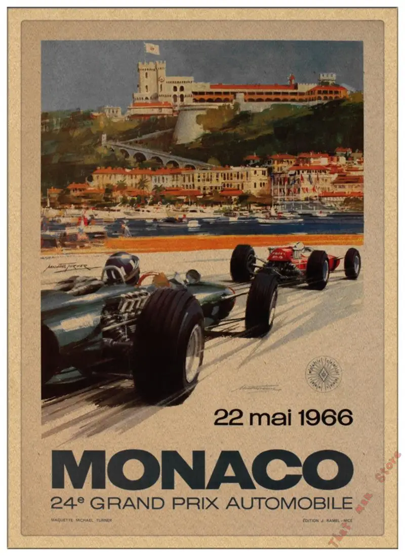 Супер гоночный Ретро мотор Monaco 1937 старинный автомобиль для путешествий, классический винтажный постер, сделай сам, домашний декор из крафт-бумаги