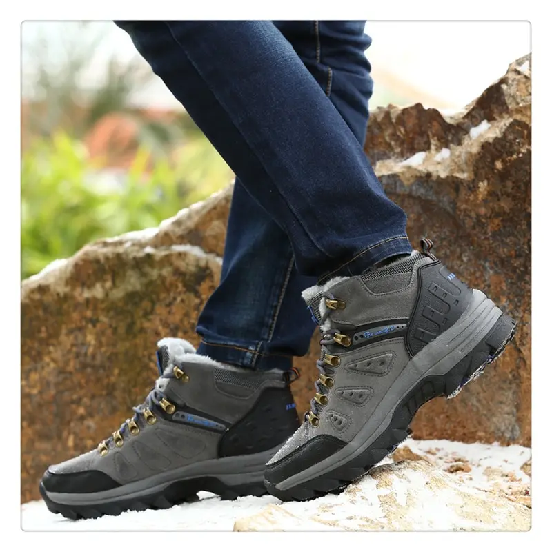 Зимние ботинки на меху для мужчин; кроссовки; Мужская обувь для взрослых; повседневные качественные водонепроницаемые теплые ботинки унисекс на резиновой подошве