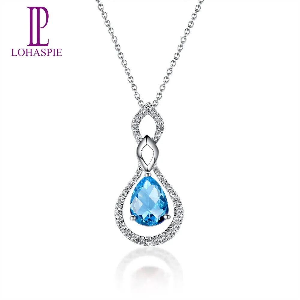 

LP K-Gold Jewelry14K 585 Pendant Necklaces Natural Blue Topaz Fine Fashion Stone Jewelry For Women Gift Birthday Gift