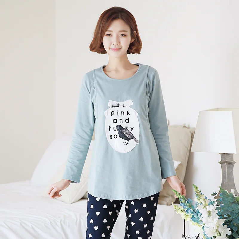 

Pregnant Women Soft Cotton Pajama Sets Mothers Nursing Breastfeeding Sleepwear Maternity Long Sleeve Tops+Pant Cloths AA51389