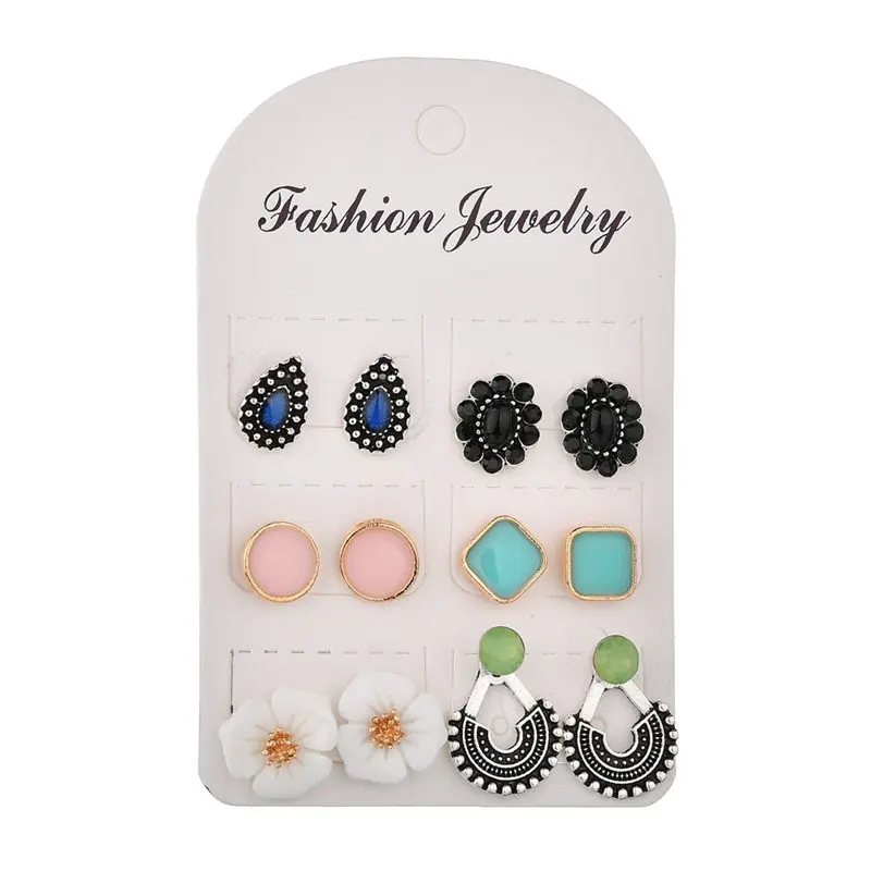 

Fashion Flower Round Stud Earrings for Women Candy Color Rhinestone Imitation Pearl Earrings Set Gift