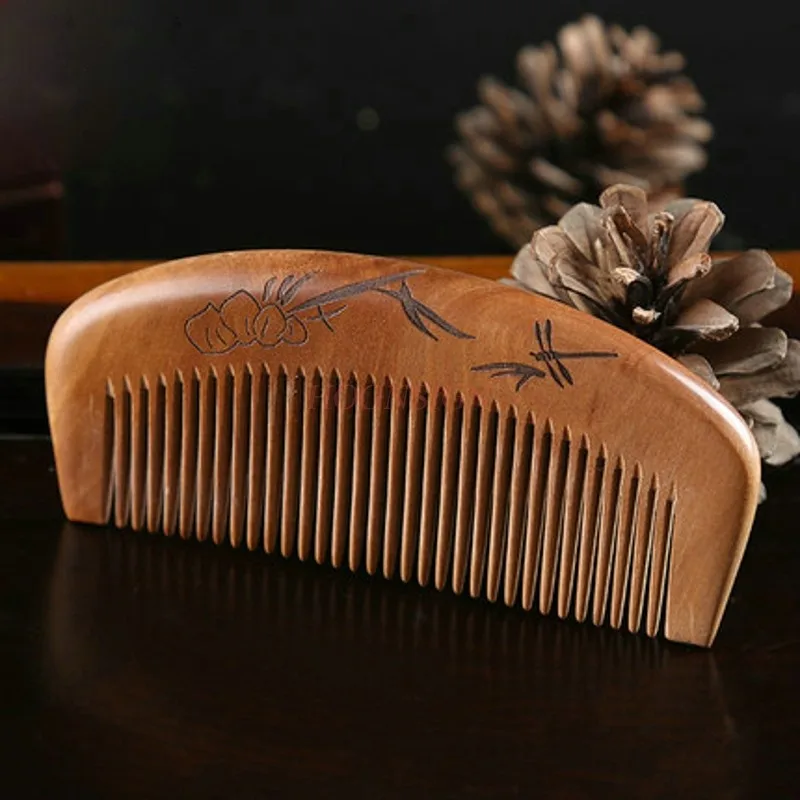 Combs Natural Cute Portable Peach Wood Comb Authentic Static Hair Loss Household Children Long With Small Wooden Hairbrush Sale handcraft sandalwood sandal wood handmade comb unisex lightweight travel combs with handle camping accessories