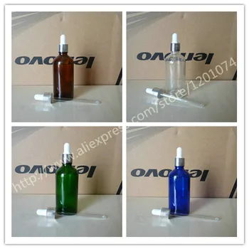 

100ml blue/green/clear/brown shiny Glass Essential Oil Bottle With shiny silver aluminum ring(lines)+white/black dropper cap.