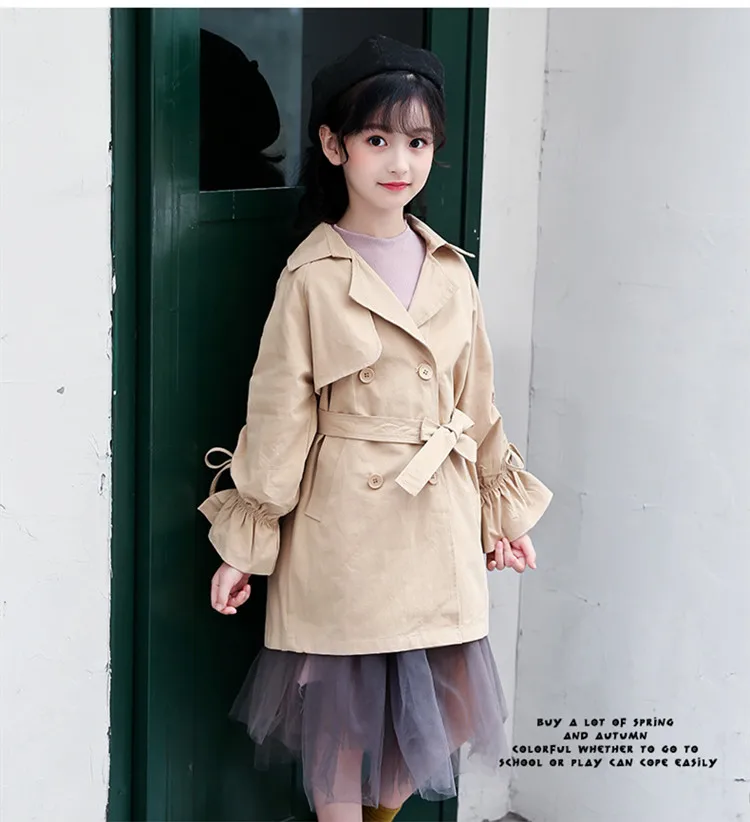 new style girls clothes teens windbreaker children long outfit coat princess trench coats 010