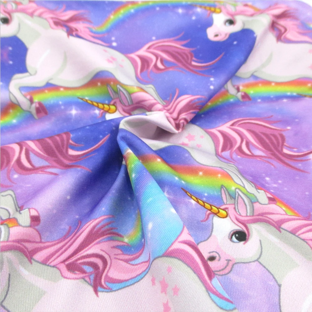 david angie 50*145cm Rainbow Unicorn Fabric 4 Ways Stretch Knit Fabric