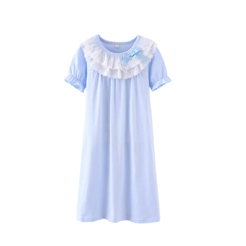 Новые кружевные ночные рубашки для девочек хлопковые платья с короткими рукавами для сна платье для сна для девочек детские пижамы платье для девочек