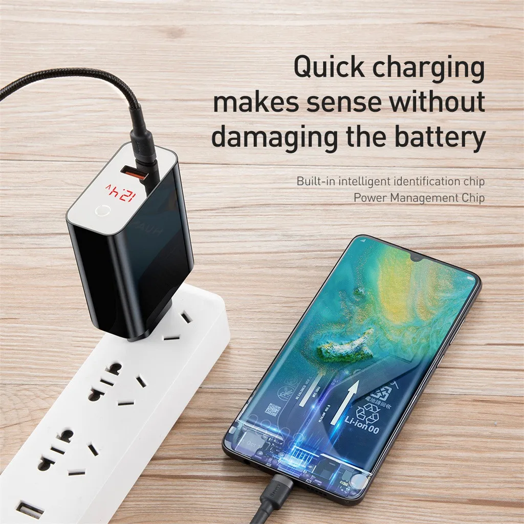 Интеллектуальный цифровой дисплей type-c USB быстрое зарядное устройство 45 Вт PD двухпортовый Быстрая зарядка интеллектуальное выключение питания штепсельная вилка европейского стандарта