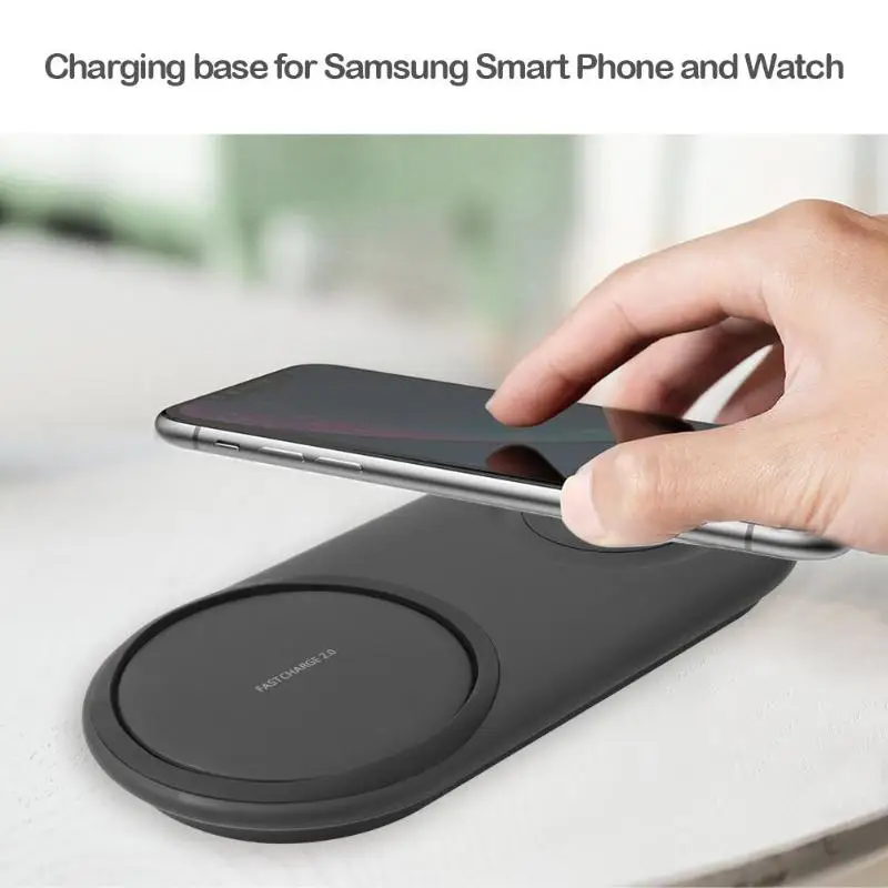 2in1 Input 12V 2.1A Output 5V 1A Smartphone Wireless Charger Fast Charging Pad Base for Samsung Smart Phone Watch Charge Holder