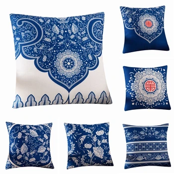 

Chinese Ethnic Style Retro Geometry Flower Pattern Cushion Cover Sofa Chair Back Wholesaler Decorative Linen Pillow Case