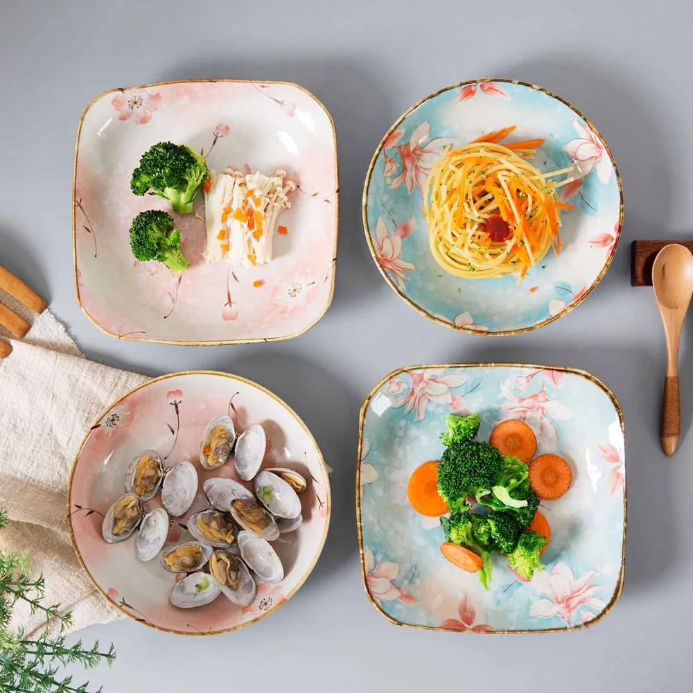 Роскошные магнолии керамики плиты японский поднос для завтрака круглое блюдо Творческий Бытовая Посуда квадратные пластины обеденное блюдо