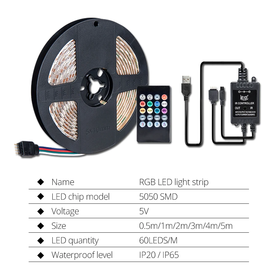 1 м 2 3 4 5 RGB ночное освещение с музыкальным датчиком контроллер SMD 5050 60