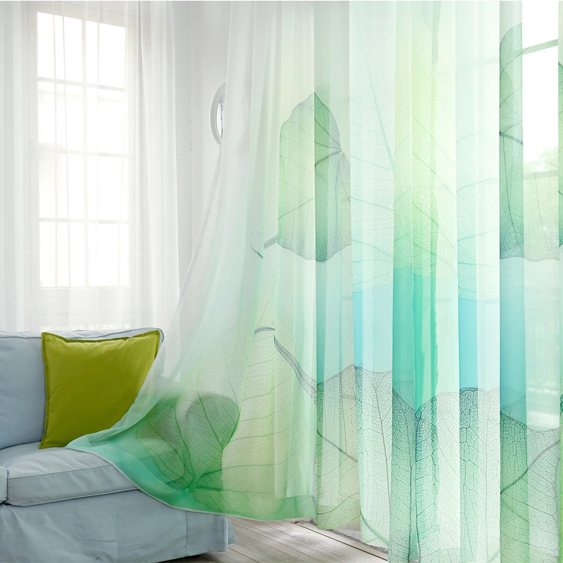 Современные зеленые тюлевые шторы для гостиной с фиолетовыми перьями, занавески для спальни S305& 30