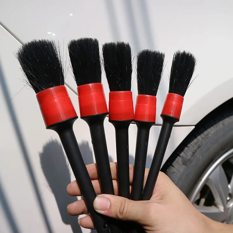 5 шт. натуральный кабан щетка для чистки волос Авто детальная кисть набор щетки для чистки автомобиля