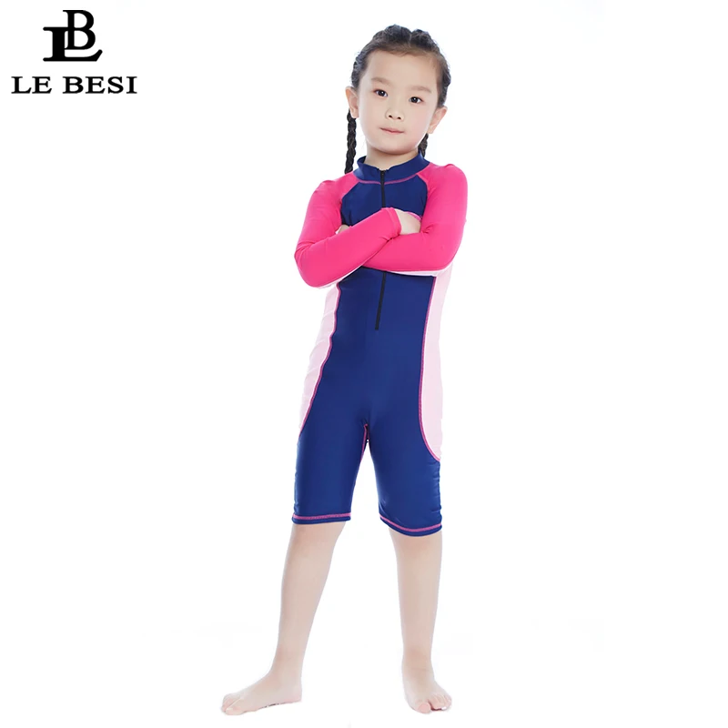 

LEBESI 2018 New Arrival Girls One Piece Swimsuit M-XXL Plus Size Children Bodysuit Professional Bathing suit With Long Sleeve