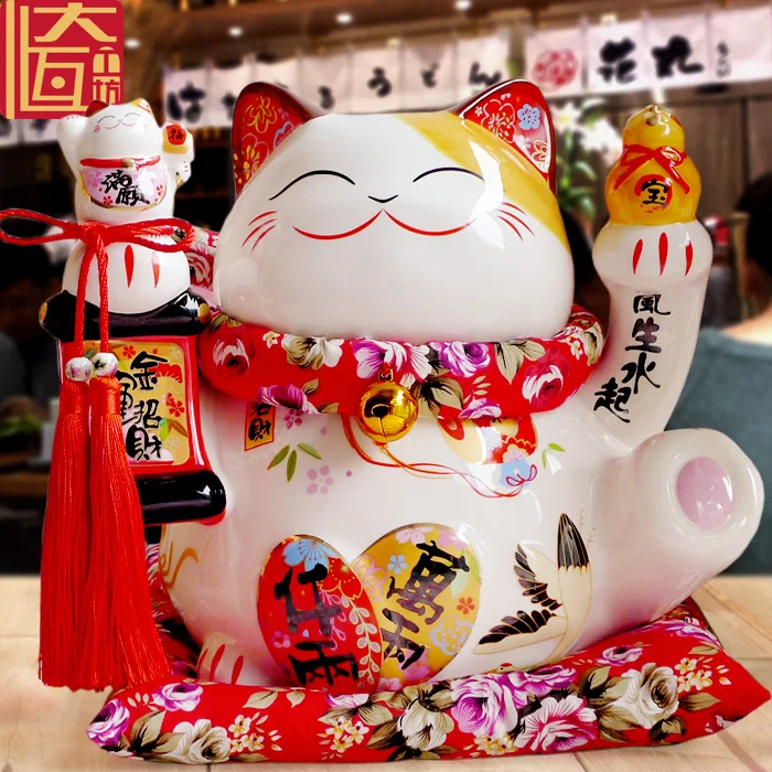 Черный Maneki Neko керамический счастливый кот с лютней домашний декор украшения креативные деловые подарки удача Кот Копилка фэншуй ремесло - Цвет: C(26X20X26CM)