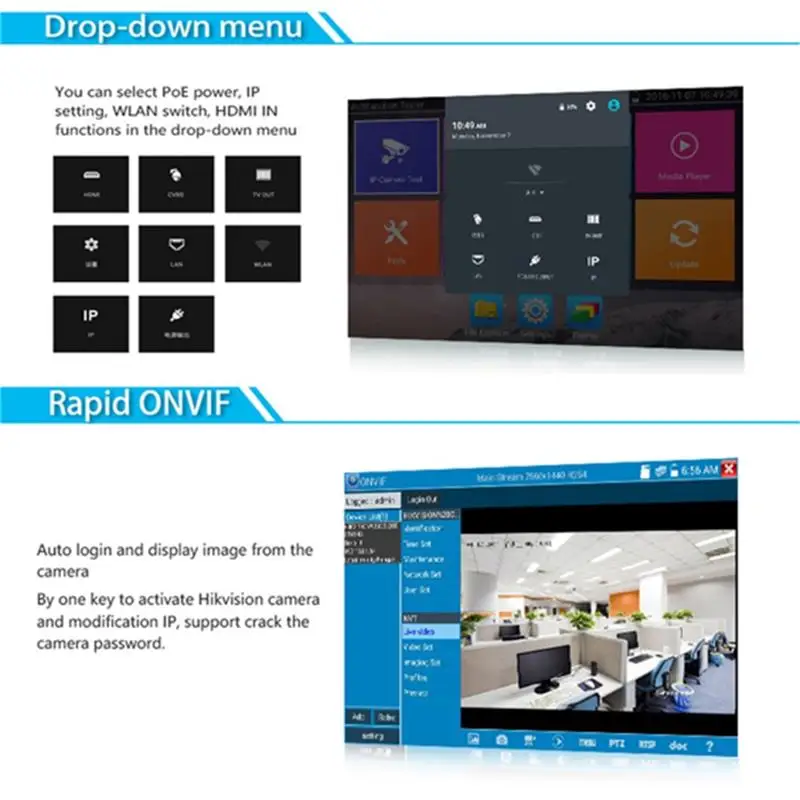 7 дюймов 6 в 1 HD IP тестер систем Скрытого видеонаблюдения с дисплеем аналоговый AHD TVI CVI SDI камера тестер H.265 4K 8MP 4MP 5MP ONVIF, Wi-Fi POE 12V Выход