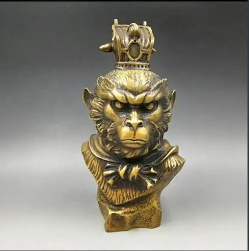 China Hand Carved Bronze Folk Sun Wu Kong Monkey King Head Bust Sculpture Statue