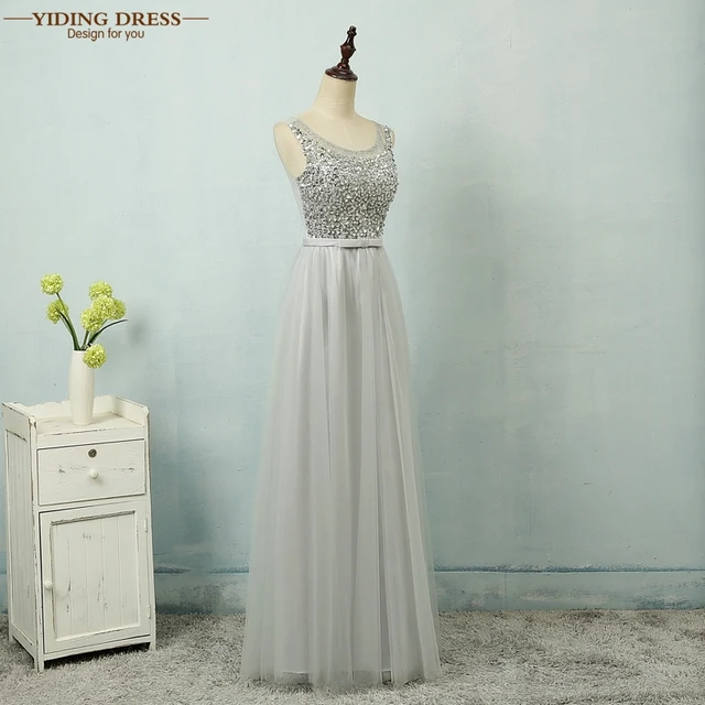 Серый sexy line тюль бисероплетение пром платья 2017 формальное длинное вечернее dress рукавов