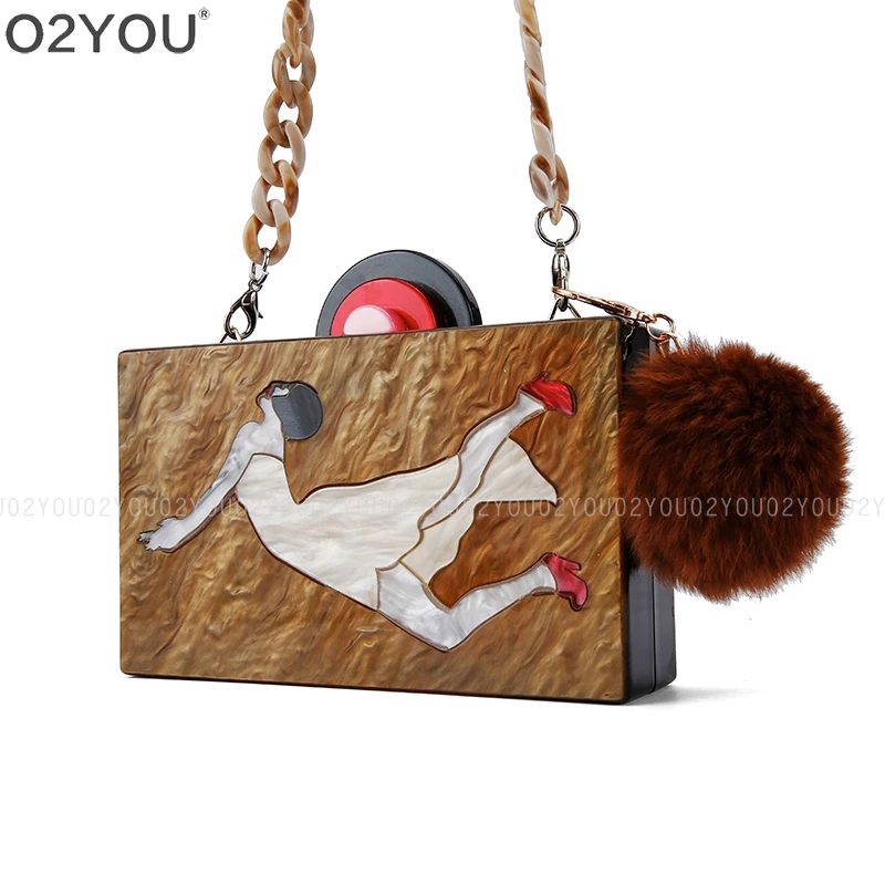 

Spring and summer acrylic letter personality woman wear red shoes stitching customized pattern small package Bolsa Fenimina Bags