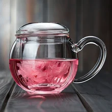 Лидер продаж утолщенные стенки Слои прозрачная стеклянная чашка с крышкой и ручкой и фильтр Проволочная сетка Чай для сока молока кружки Офис изотермическая чашка