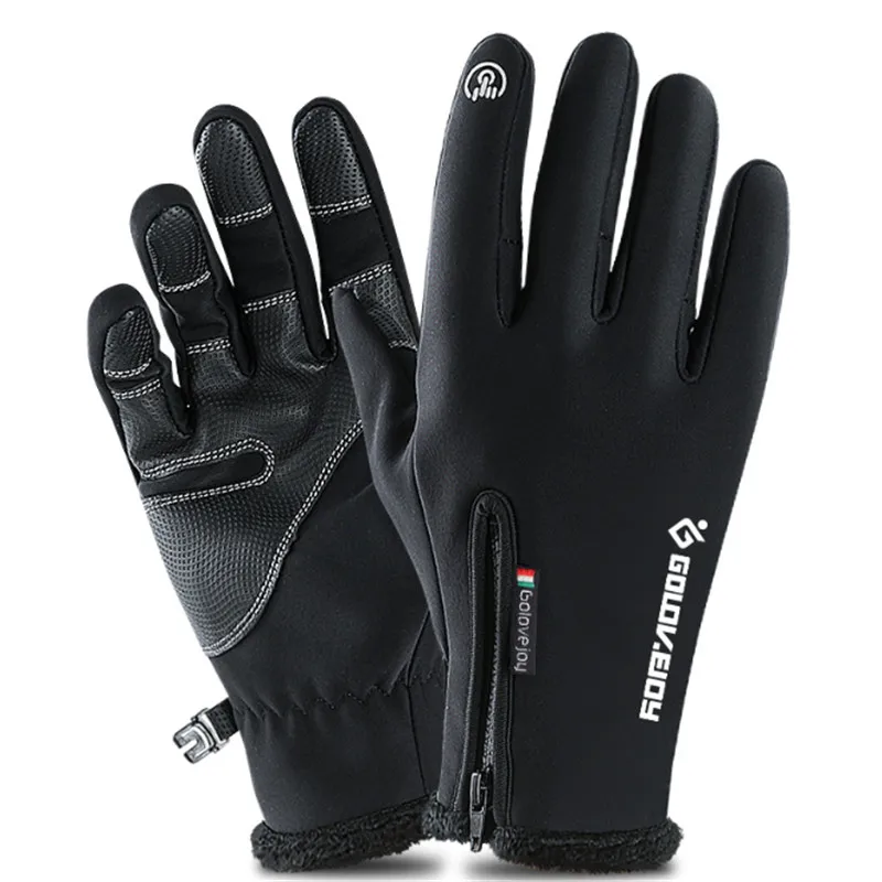 Уличные водонепроницаемые перчатки, зимние перчатки с сенсорным экраном, мужские ветрозащитные и теплые, с молнией на весь палец, спортивные, бархатные, для альпинизма
