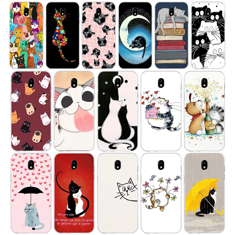 

95SD New Year Gifts Cute Cats Soft Silicone Tpu Cover phone Case for Samsung j3 j5 j7 2015 2016 17 j2 prime j6 Plus 2018