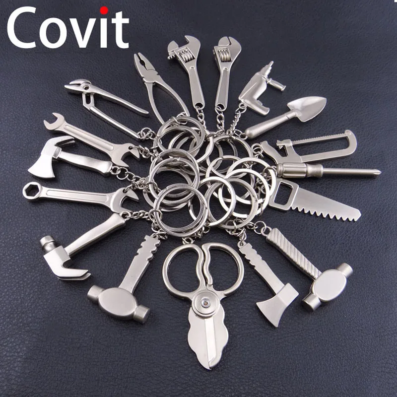 Mini Tool Keychain Model Spanner Hammer Saw Axe Pliers Drill Keyrings