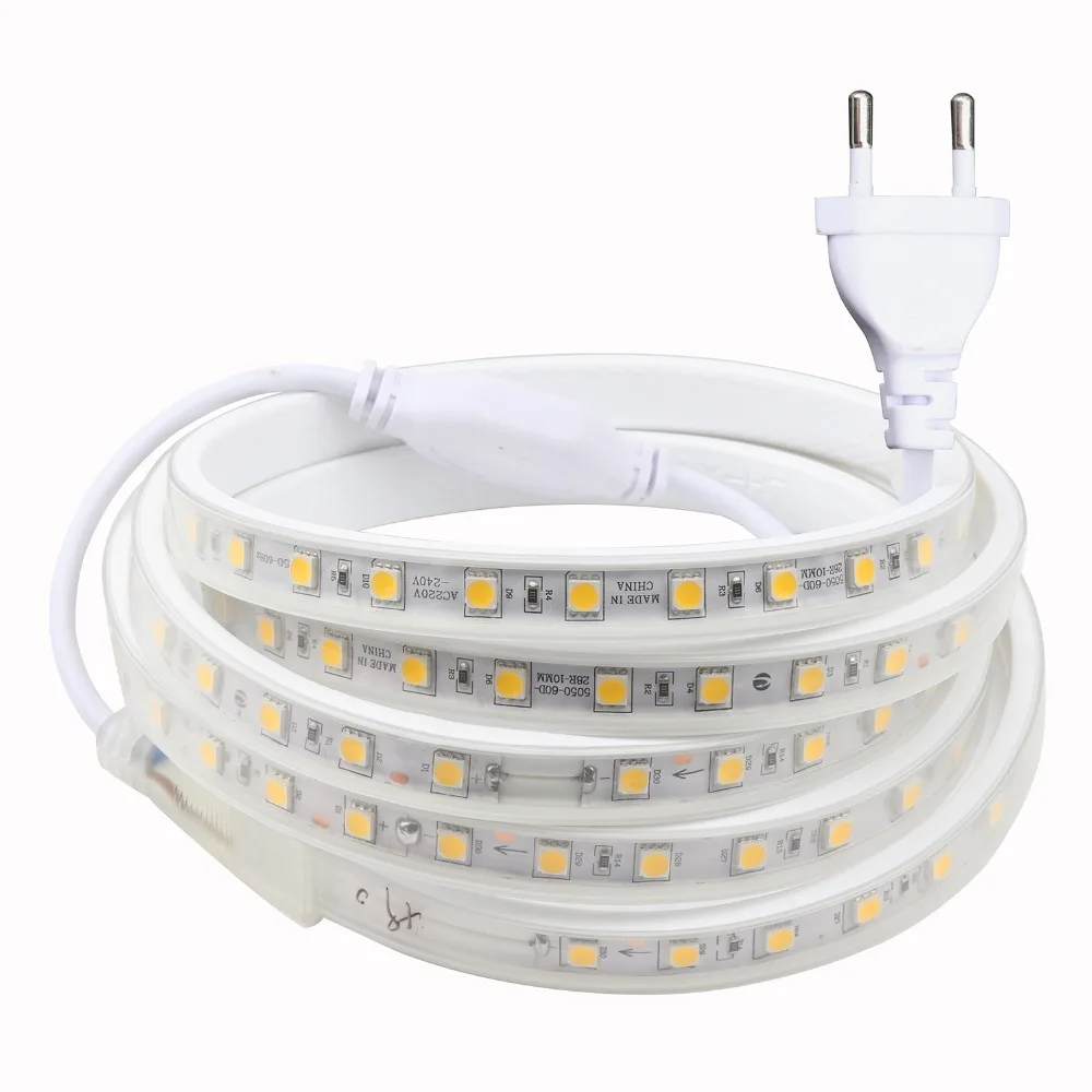 #cheap 10mm width PCB LED Strip 5050 good Waterproof 220V LED Strip light pure copper cable 60 leds m warm white 5m 10m diode tape IL